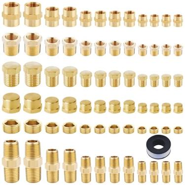Imagem de Kit de encaixe NPT de 73 peças com fita de teflon - Conjunto abrangente de adaptadores de rosca de tubo inclui bicos hexagonais, buchas, plugues, acoplamentos, tampas para aplicações de encanamento e