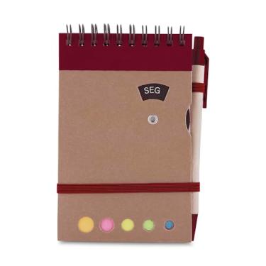 Imagem de Mini Caderno Espiral, Capa em Papel Kraft, 70 Folhas Pautadas, com Blocos Adesivos Coloridos, Caneta e Disco Rotativo dos Dias da Semana, 14,5x9cm (1, Vermelho)