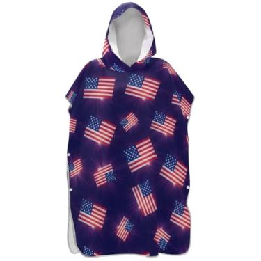 Imagem de Joisal Poncho de surfe para adultos trocador de roupa de praia com capuz toalha absorvente de natação poncho masculino com capuz bandeira americana