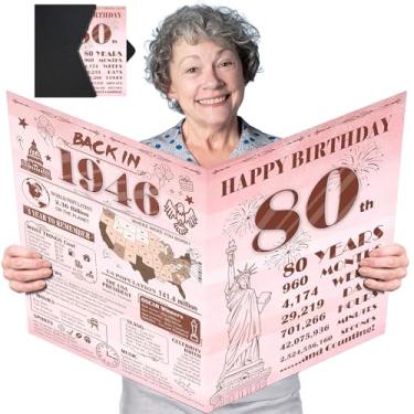 Imagem de Cartão grande de aniversário de 80 anos para homens e mulheres com envelope, decrotações de feliz aniversário de 80 anos rosa ouro rosa, livro de assinatura de convidado gigante, Back in 1946 Big