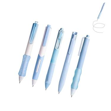 Imagem de GZBABY Conjunto de canetas de gel de ponta fina, caneta esferográfica com aderência macia, 0,5 mm, tinta preta, 5 estilos (azul)