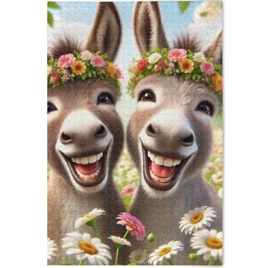 Imagem de Animais engraçados burros fofos 500 peças quebra-cabeças para adultos jogos de quebra-cabeça engraçados presentes personalizados divertidos para adultos estampa de flores animais, 52 cm x 37,8 cm