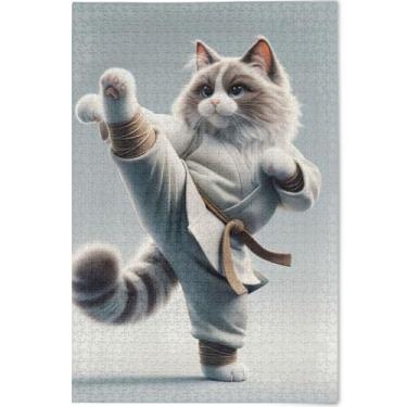 Imagem de Ragdoll quebra-cabeça engraçado gato karatê 500 peças para adultos animal flor arte paisagem quebra-cabeça personalizado família amantes presentes, 52 cm x 37,8 cm