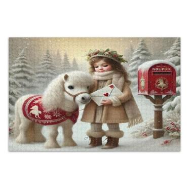 Imagem de Quebra-cabeça de pônei de inverno branco, quebra-cabeça adulto, com letras nas costas, quebra-cabeça 1000 peças adulto