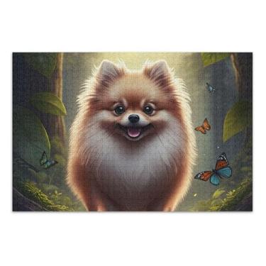 Imagem de Quebra-cabeça 500 peças adulto fofo cachorro da Pomerânia floresta divertido família boba, quebra-cabeça de belas artes, 50 x 35 centímetros