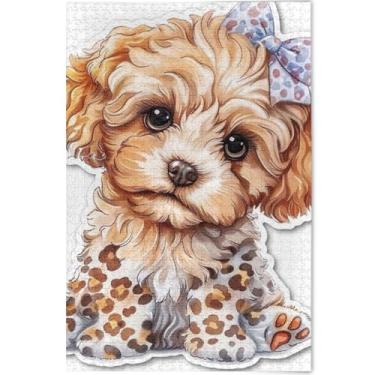 Imagem de Quebra-cabeça de cachorro fofo Poodle para adultos 1000 peças de arte colorida de animais engraçados, quebra-cabeças grandes, personalizados, amigos, família, jogos, presentes, 75 x 50 cm