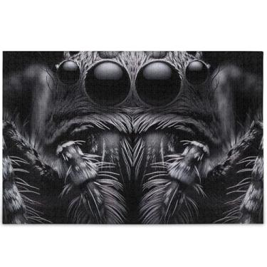 Imagem de Quebra-cabeça personalizado de aranha olhos grandes preto adulto 1000 peças arte floral animal quebra-cabeça cena de outono família elefante branco presentes, 75 cm x 50 cm