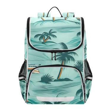 Imagem de Joisal Girls' Backpack for Kids Students Large Back to School Bag Custom Book Bags Elementary Ages 6-12 Funny Backpacks Boys Tropical Island Palm Teal Capacity 18L