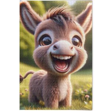 Imagem de Quebra-cabeça personalizado de filhote sorridente de burro 1000 peças para adultos paisagem floral divertida quebra-cabeças para adultos elefante branco, 75 x 50 cm