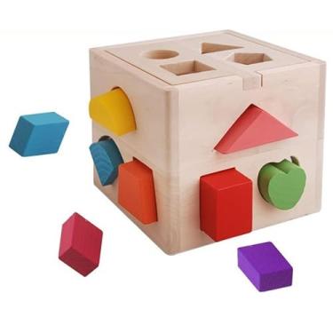 Imagem de GOWENIC Ferramenta de Combinação de Classificação de Formato de Brinquedo de Bloco de Construção, Jogo Feliz e Armazenamento Inteligente para Crianças, Madeira (13 buracos)