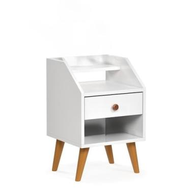 Imagem de Mesa De Cabeceira Para Quarto Pés Retro Criado 1 Gaveta Cores mesa de cabeceira，criado mudo，criador mundo pra quarto，mesa de cabeceira quarto，criadomudo para quarto，mesa cabeceira(BRANCO)