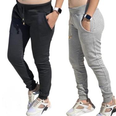 Imagem de Kit 2 Calças Moletom Feminina Jogger Promoção - JinkingStore, Preto, M