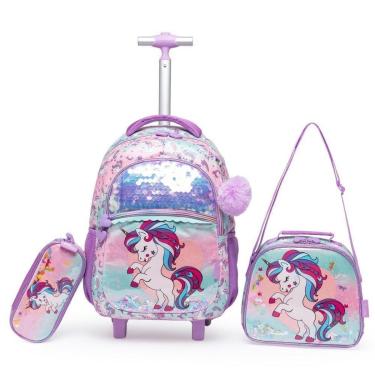 Imagem de Mochila Infantil Unicórnio Escolar Rodinhas Lancheira Estojo-Feminino