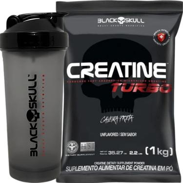 Imagem de Kit Creatina Turbo 1kg Coqueteleira Black Skull Força Energia e Ganho de Massa Muscular-Unissex