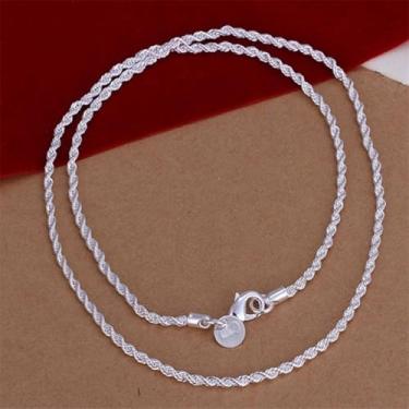 Imagem de Correntes banhadas a prata para mulheres 2 mm colar de corrente de corda lisa resistente para mulheres 45,7 cm, joias de prata presentes para mulheres 50/56/61/71 cm, One Size, Metal, Sem Pedra