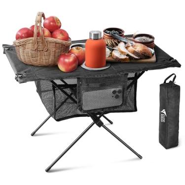 Imagem de ZUNE LOTOO Mesa de acampamento portátil, pequena mesa de praia dobrável com suporte para bebidas, armazenamento de malha e bolsa de transporte, mesa lateral compacta para barraca de acampamento para piquenique, viagem, pesca ao ar livre, mochila