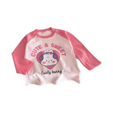 Imagem de Camiseta De Algodão Infantil De Manga Longa Com Estampa De Desenho Ani