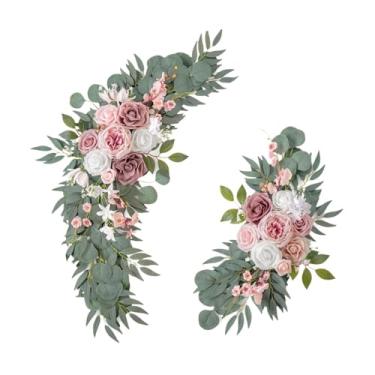 Imagem de IEUDNS Conjunto de 2 peças de flores de seda para decoração floral, arco de casamento artesanal, guirlanda de flores artificiais para porta de entrada, festa, Rosa