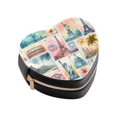 Imagem de Burbuja Caixa de joias em forma de coração Tropical Paradise, mini estojo de viagem para mulheres e meninas, organizador portátil de armazenamento para brincos, anéis, colares e pulseiras