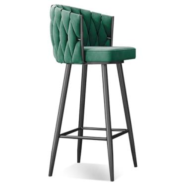 Imagem de Banquetas de bar giratórias modernas de 360°, cadeiras de cozinha estofadas de altura de bar com pernas de aço e apoio para os pés, perna verde e preta, 1 peça