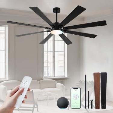 Imagem de Minislak Ventilador de teto inteligente grande com luzes e controle remoto, ventilador de teto preto interno e externo para sala de estar, pátio, 6 velocidades, motor CC silencioso, 3CCT, 8 lâminas de