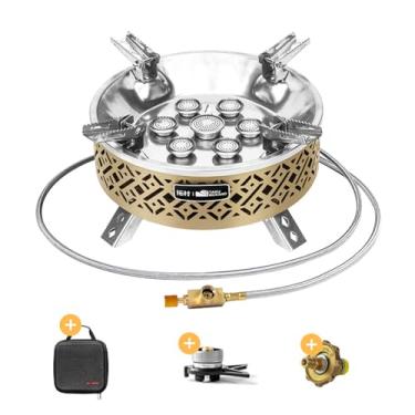 Imagem de AirOka Fogão de acampamento portátil leve fogão de acampamento dobrável adequado para acampamento ao ar livre, cozinhar, caminhadas e piquenique, 19800W, verde e cor de café (cor café)