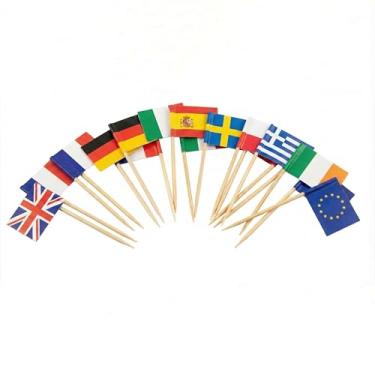 Imagem de 120 Pçs Palhetas de Coquetel Bandeira dos Países da UE - 6,5 cm (2,5 pol.) Palitos de bambu com mini bandeiras - EU, FR, DE, ES, IT, PL, NL, BE, SE, IE, PT & CH - Palhetas de enfeite para comida e
