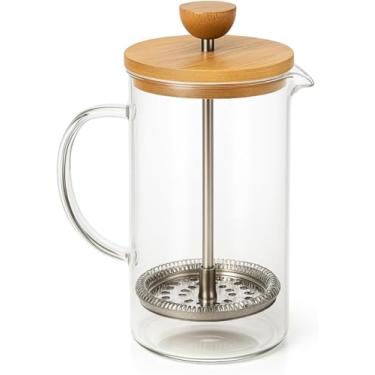 Imagem de Cafeteira Prensa Francesa 600ml Vidro Borossilicato Resistente ao Calor, Filtro Aço Inox, Tampa Bambu, Jarra para Café e Chá, Fácil de Limpar, Alça Ergonômica