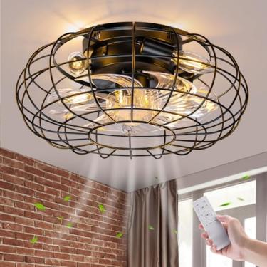Imagem de NookNova Ventilador de teto com luzes, ventilador de teto com gaiola de 40,6 cm, controle remoto, pequeno, ventilador de teto industrial, luminária embutida para casa de fazenda, 8 velocidades, luzes
