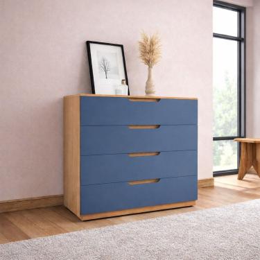 Imagem de Cômoda para Quarto 4 Gavetas 90cm Madri Azul/Freijó