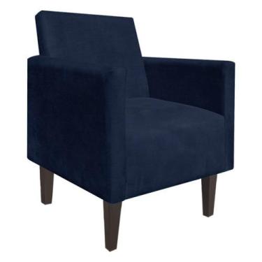 Imagem de Poltrona Decorativa Compacta Jade Suede Azul Marinho com Pés Baixo Cha