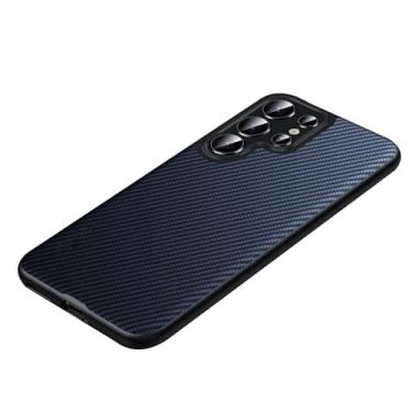 Imagem de LYJSMGZ Capa anti-impressão digital para Samsung Galaxy S26 Ultra/S26 Plus/S26, textura de fibra de carbono à prova de quedas, ultrafina, capa de carregamento sem fio, azul, S26 Ultra