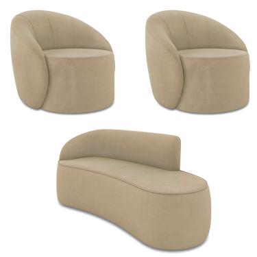 Imagem de Sofá 3 Lugares Orgânico 180cm Morgan e 2 Poltronas Lua Suede Marrom Rato D03 - D'Rossi