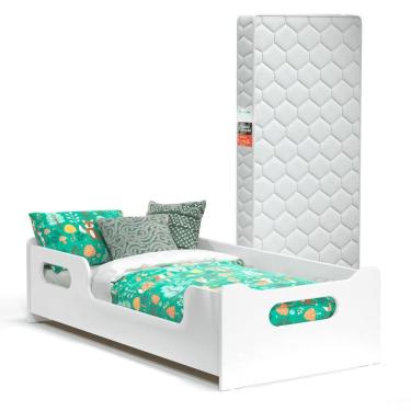 Imagem de Cama Infantil Encanto Com Grade Proteção E Colchão Branco