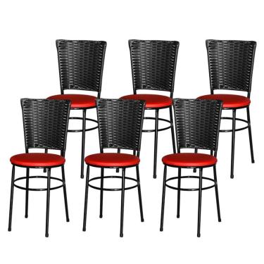 Imagem de 6 Cadeiras Para Mesa Preta Hawai Preto Cor:vermelho