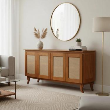 Imagem de Aparador Buffet Tela 4 Portas Madeira Deltan Castanho