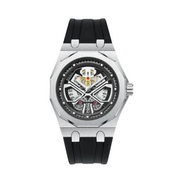 Imagem de Relógio Masculino Preto Esqueleto Punk De Quartzo Com Pulseira De Sili