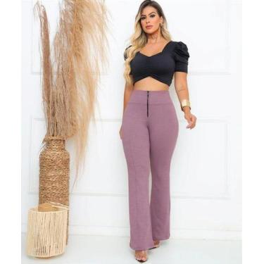 Imagem de Calça Flare com Zíper Frontal e Bolsos em Lavanda - Tamanhos 38 a 48 -