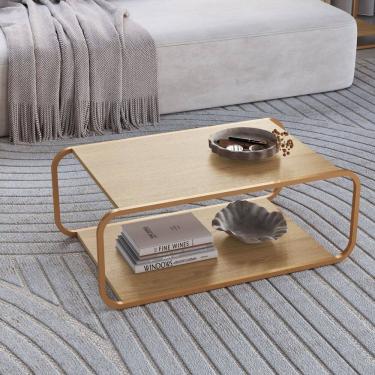 Imagem de Mesa de Centro 80cm Orgânico Pé Metal Luna Hanover/Dourado