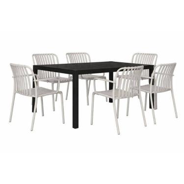 Imagem de Kit 1 Mesa Creta 140x72cm e 6 Cadeira Tulum em Polipropileno Preto/Nude
