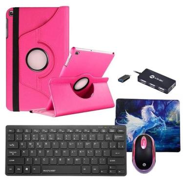 Imagem de Kit Home Office Capa Giratória Rosa Compativel Tablet Samsung Tab A8 1