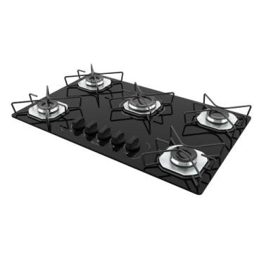 Imagem de Cooktop 5 Bocas Terim Vidro Preto com 6 Apoios, Preto, Bivolt