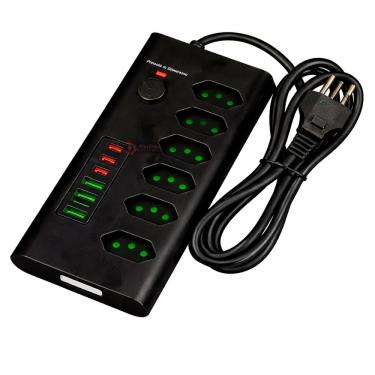 Imagem de Filtro de Linha 6 Tomadas 10A 20A DPS, Extensão Elétrica 2M Bivolt Tripolar Regua de Energia C/ 6 USB Rapido, USB Tipo C