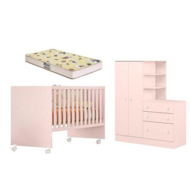 Imagem de Quarto Infantil Bebê Sophie Berço Com Colchão E Guarda Roupa 2 Portas 