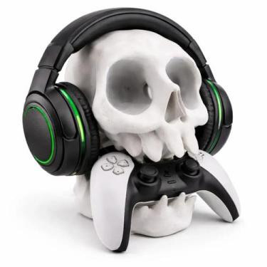 Imagem de Suporte Caveira Branco para Headset e Controle - Organizador de Parede