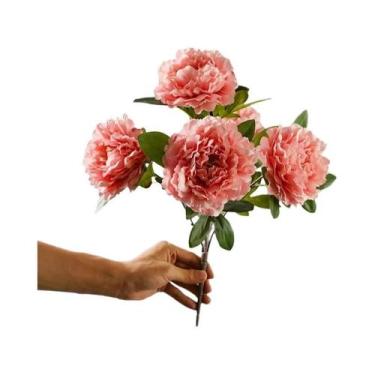 Imagem de Buquê Grande De Peônias De Seda Vermelhas Com 5 Cabeças, Flores Artifi