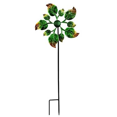 Imagem de Yajun Girador de vento de metal, moinho de vento de ferro, para ambientes externos, jardim, pátio, decoração, rotação, brinquedos divertidos à prova de ferrugem para quintal, gramado, paisagem, verde