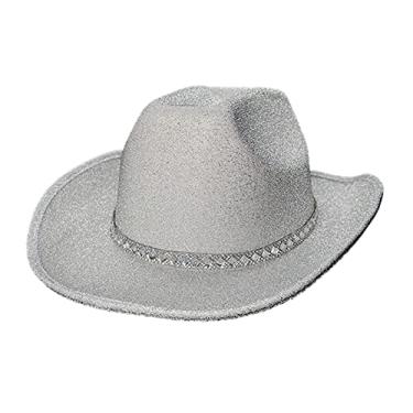 Imagem de Tachiuwa Chapéu de cowboy para mulheres e homens chapéu de cowgirl aba larga moda bling chapéu de sol para boate. de carnaval, BRANCO