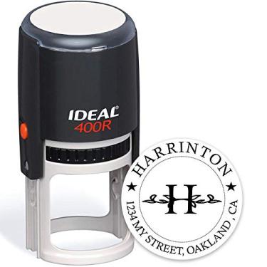 Imagem de Carimbo de tinta autotinta, carimbo personalizado, carimbo de borracha, carimbo de endereço personalizado, carimbo personalizado, ideal 400 redondo, monograma, estilo 16