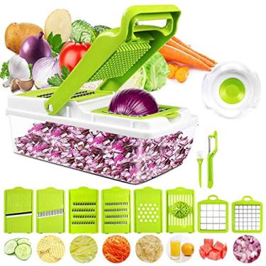 Imagem de cortador multifuncional de vegetais, fatias de mandolina de cozinha, raladores, dicer, incluem escova limpa e protetor de mão, ideal para cebola, cenoura, batata, tomate, fruta